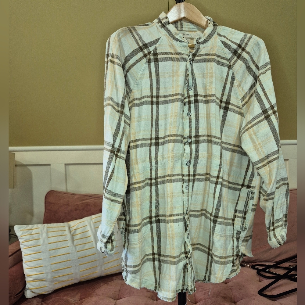 We The Free Plaid Button Down Shirt - Cream and Brown